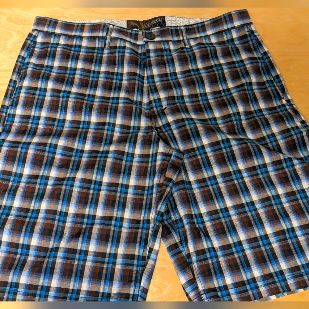 Elixir Plaid Shorts, Mens Size 36 waist, NWOT, Blue/White/Brown